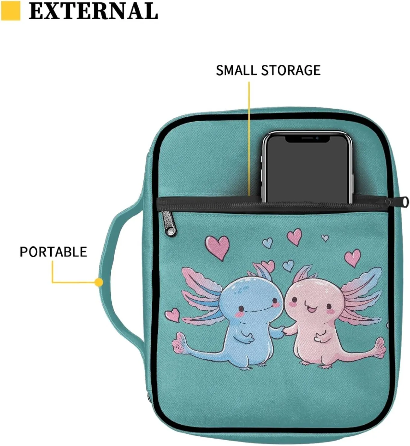 Mumeson Cute Cartoon Axolotl Bible Bag Bible Covers for for Standard Size Bible Zipper Bible Carrying Case Tote Bag for Womens Kids Portable Book Case Church Bag Blue