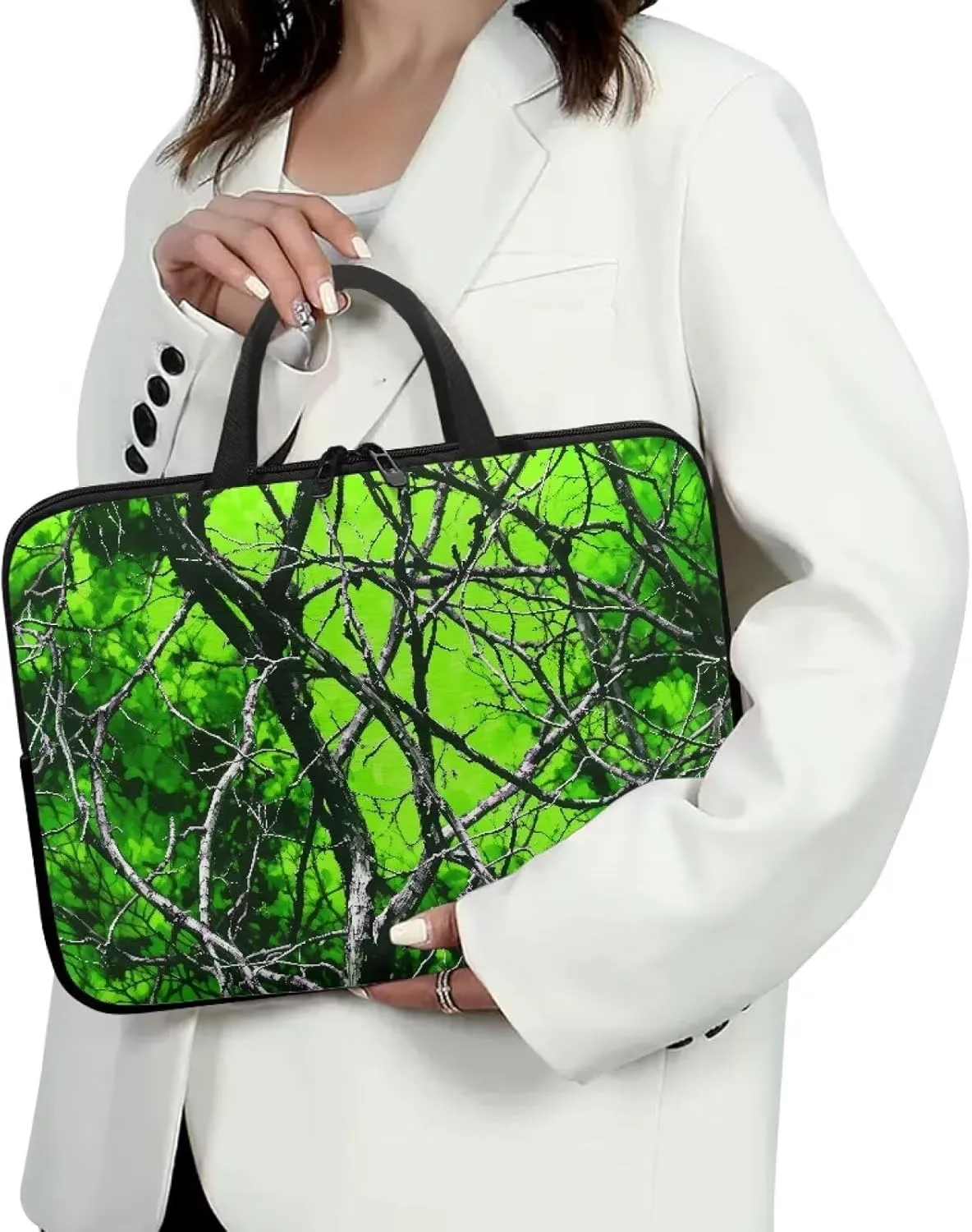 Mumeson Green Tree Branch Laptop Sleeve for Women Computer Bag Portable Carrying Case Laptop Cover Zipper Handbag Shockproof Laptop Bag Protective