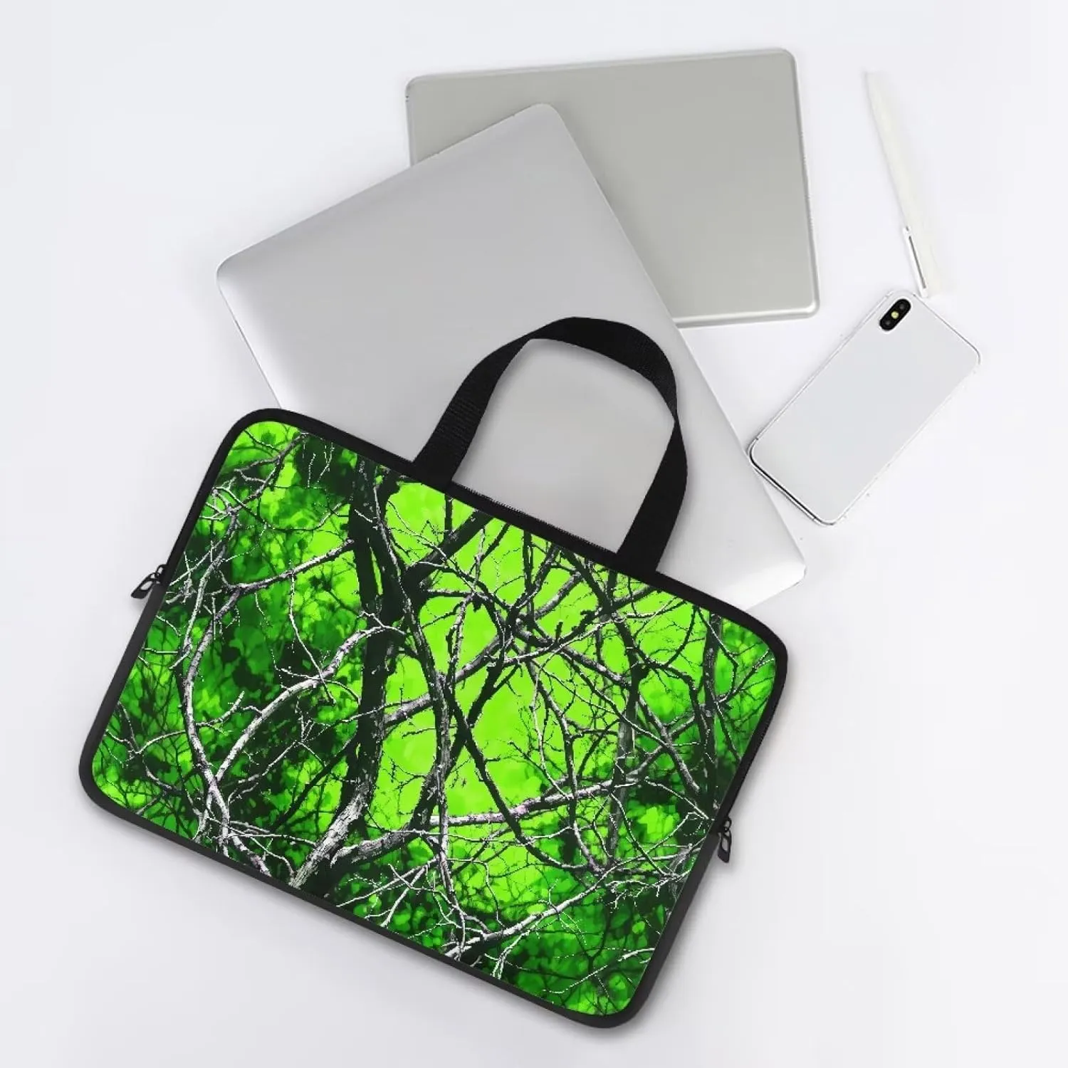 Mumeson Green Tree Branch Laptop Sleeve for Women Computer Bag Portable Carrying Case Laptop Cover Zipper Handbag Shockproof Laptop Bag Protective
