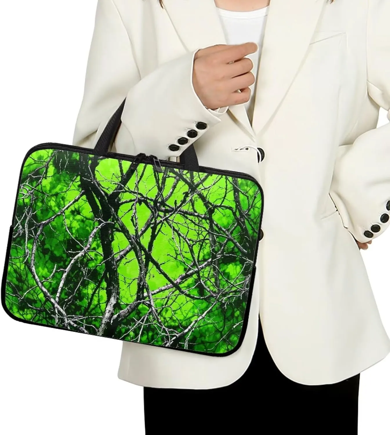 Mumeson Green Tree Branch Laptop Sleeve for Women Computer Bag Portable Carrying Case Laptop Cover Zipper Handbag Shockproof Laptop Bag Protective