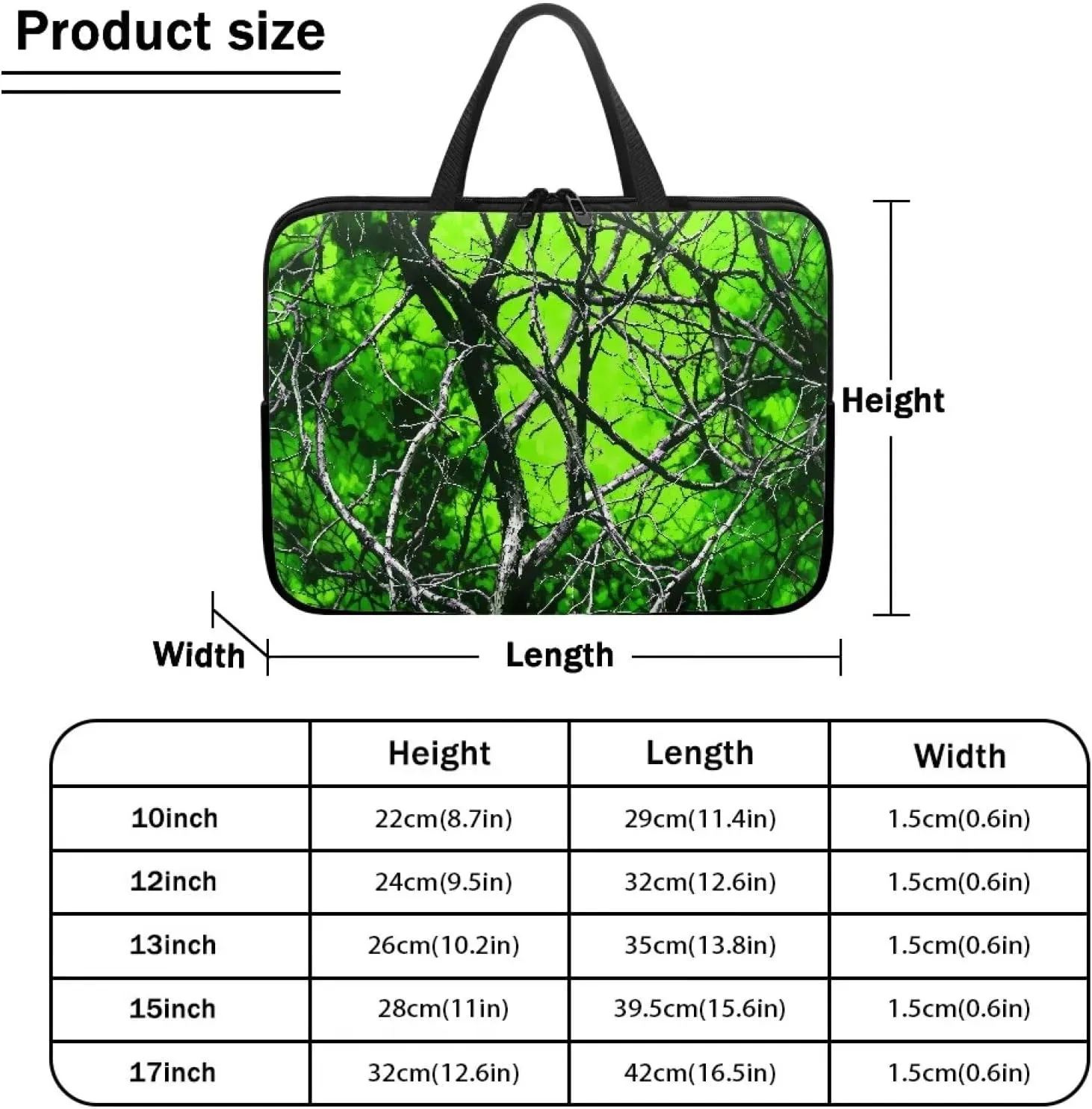 Mumeson Green Tree Branch Laptop Sleeve for Women Computer Bag Portable Carrying Case Laptop Cover Zipper Handbag Shockproof Laptop Bag Protective