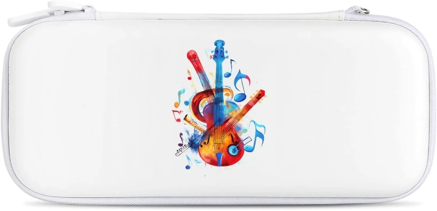 Musical Notes Violin Instruments Compatible with Switch Carrying Case Hard Travel Game Bag Pouch with 15 Games Accessories