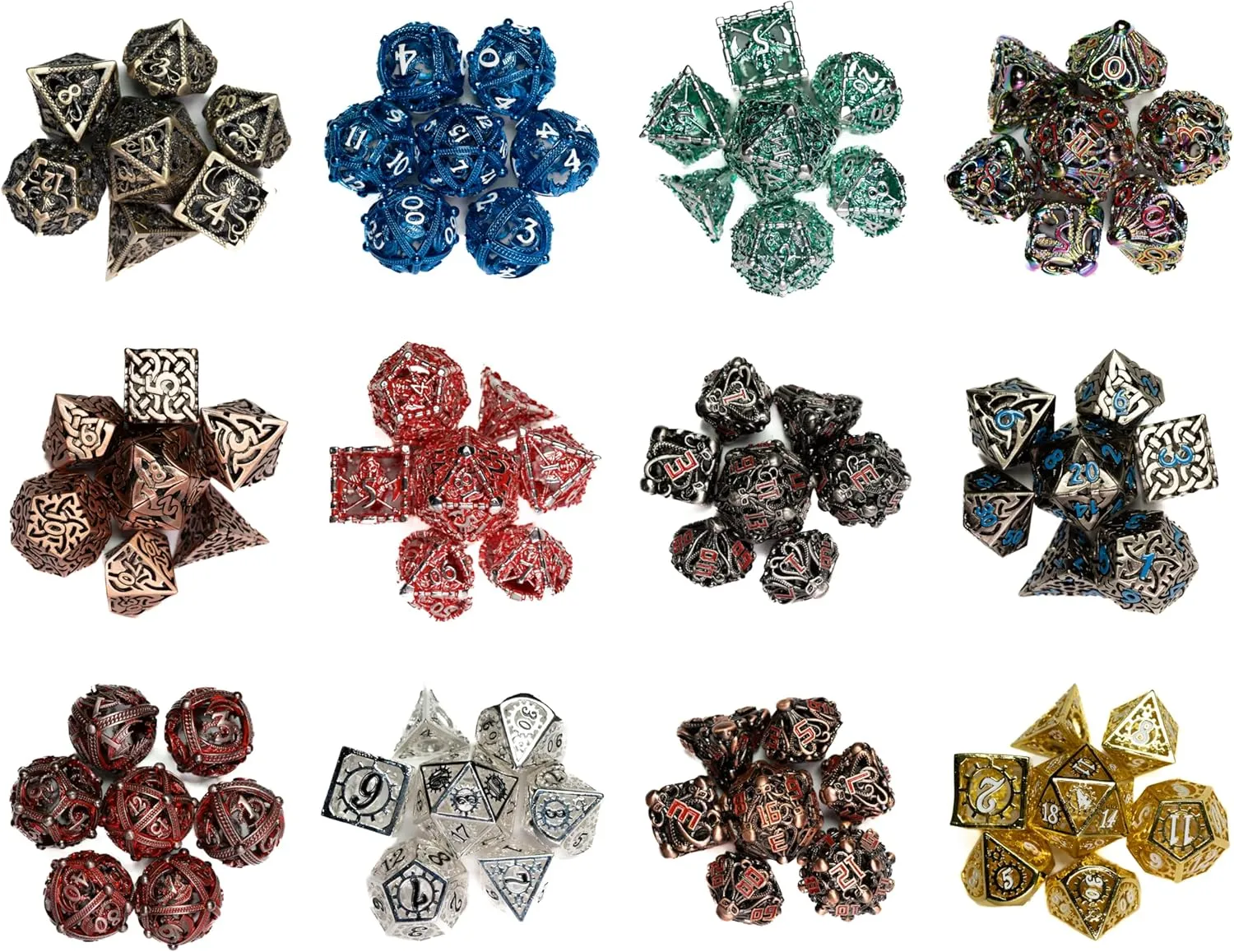 Mystery Dice Bag | Set of 7 Polyhedral Gaming Dice | One Set Chosen at Random | RPG, DND etc. (Mystery Hollow Metal Set)