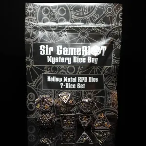 Mystery Dice Bag | Set of 7 Polyhedral Gaming Dice | One Set Chosen at Random | RPG, DND etc. (Mystery Hollow Metal Set)