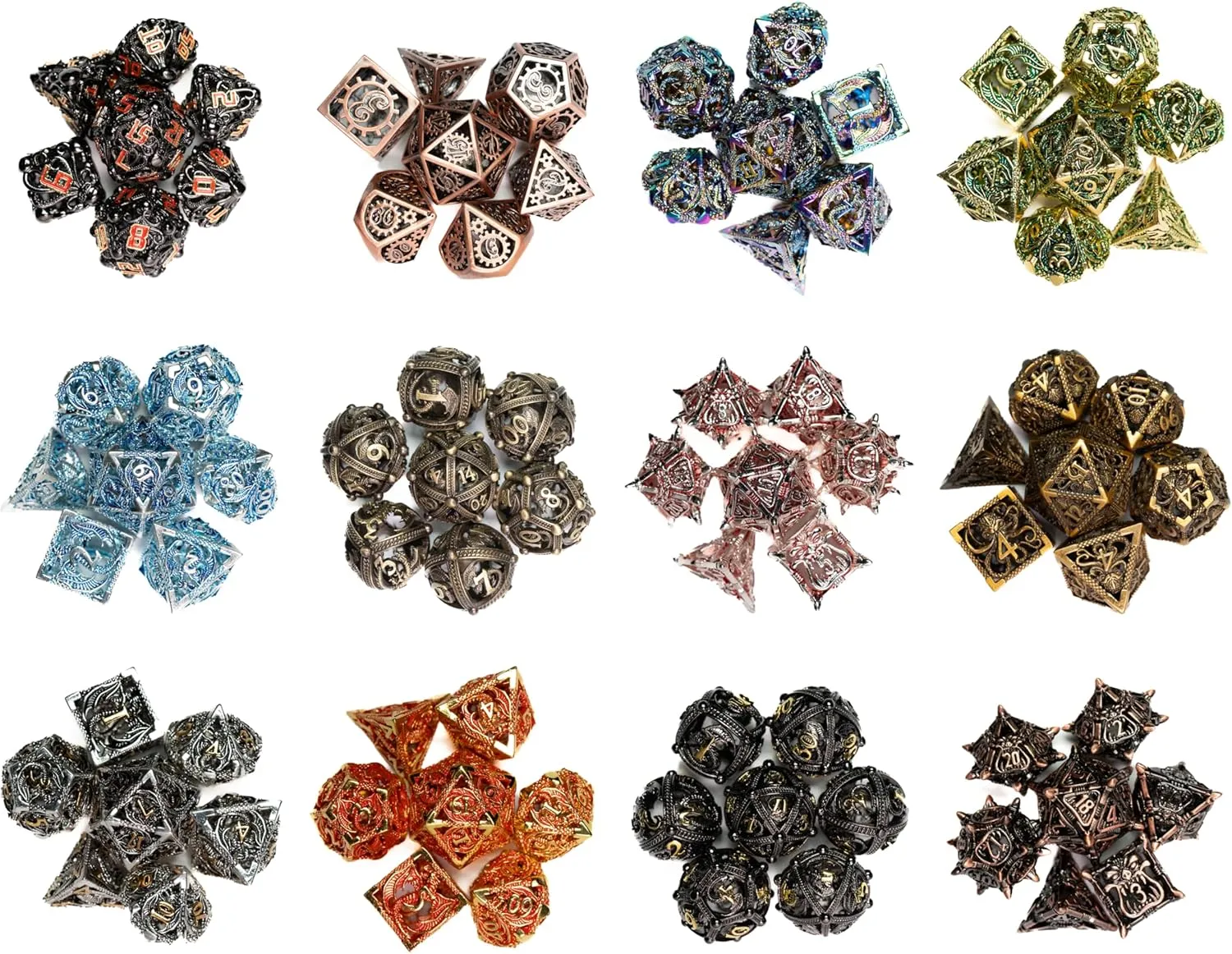 Mystery Dice Bag | Set of 7 Polyhedral Gaming Dice | One Set Chosen at Random | RPG, DND etc. (Mystery Hollow Metal Set)