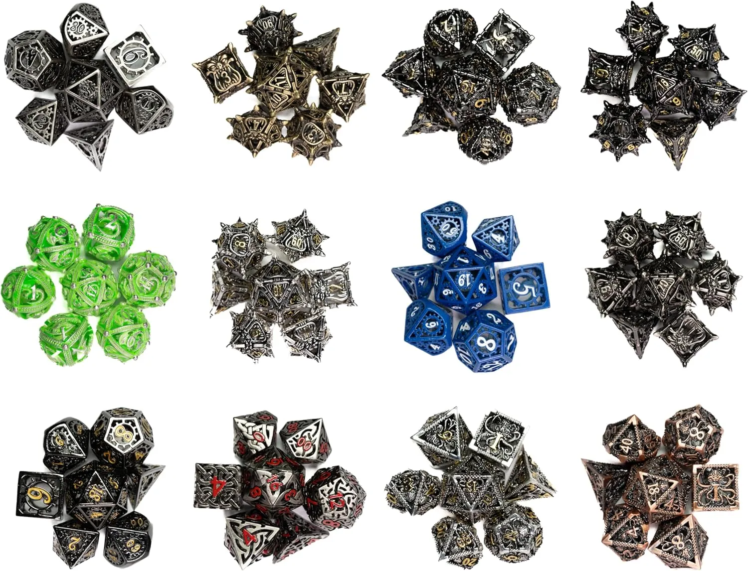 Mystery Dice Bag | Set of 7 Polyhedral Gaming Dice | One Set Chosen at Random | RPG, DND etc. (Mystery Hollow Metal Set)