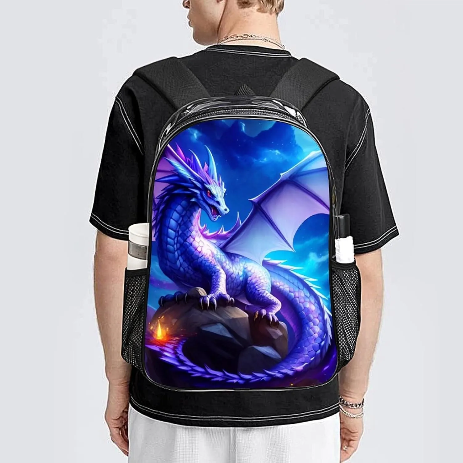 Mystery Dragon Magical Art Daypack Backpack Transparent Anti-Theft Multipurpose Bookbag Big Capacity Travel Hiking & Camping Rucksack With Smooth Zippers