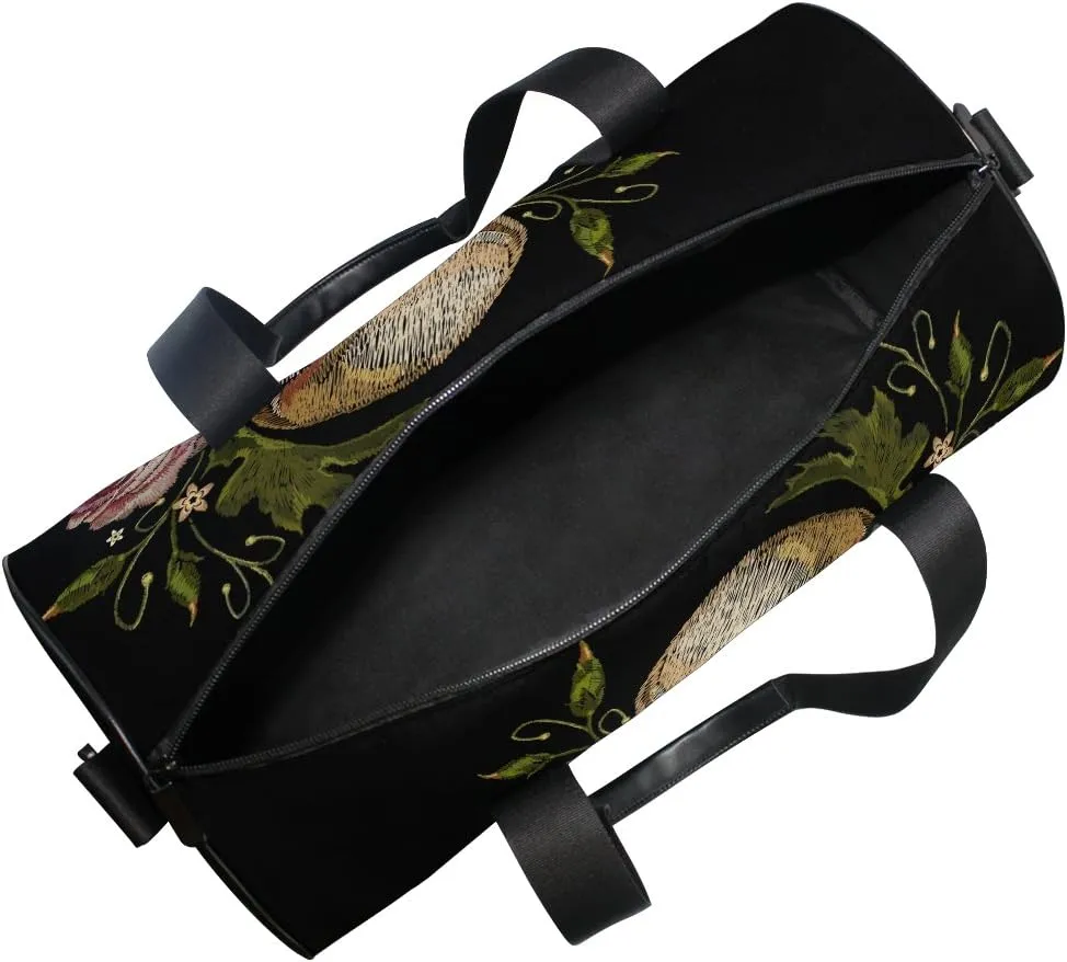 Naanle Day Of The Dead Gothic Embroidered Skull Rose Peony Gym bag Sports Travel Duffle Bags for Men Women Boys Girls Kids