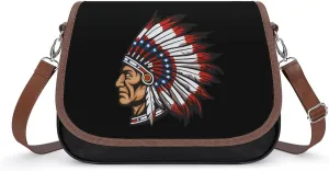 Native American Indian Chief Messenger Bag for Women PU Leather Crossbody Bags Shoulder Handbags Purse