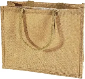 Natural Burlap Tote Bags Reusable Jute Bags with Full Gusset (Pack of 6) (Large, Natural)