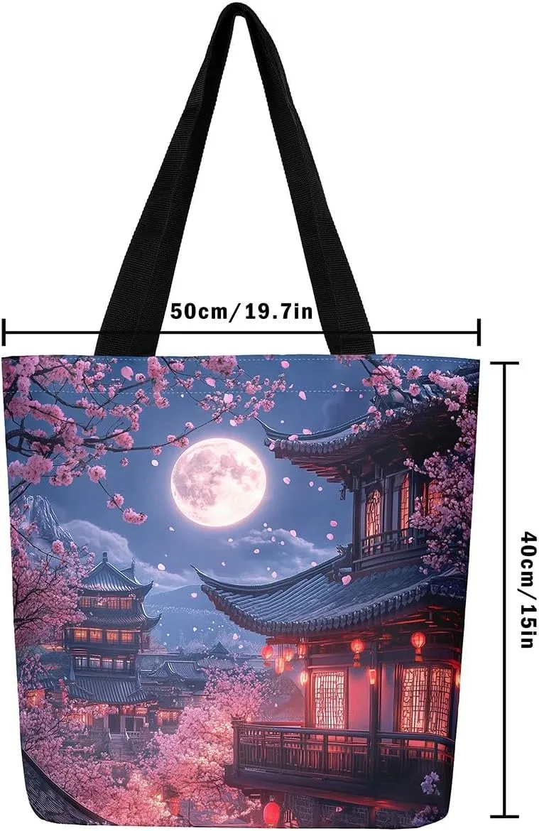 Natural Scenery Canvas Tote Bags for Women,Dreamy Landscape Theme Shoulder Handbags 19.7x15.7 Inch,Large Capacity