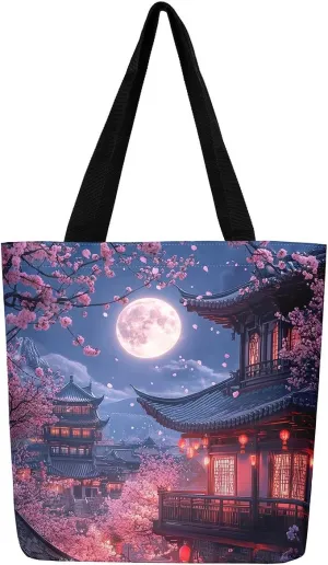 Natural Scenery Canvas Tote Bags for Women,Dreamy Landscape Theme Shoulder Handbags 19.7x15.7 Inch,Large Capacity