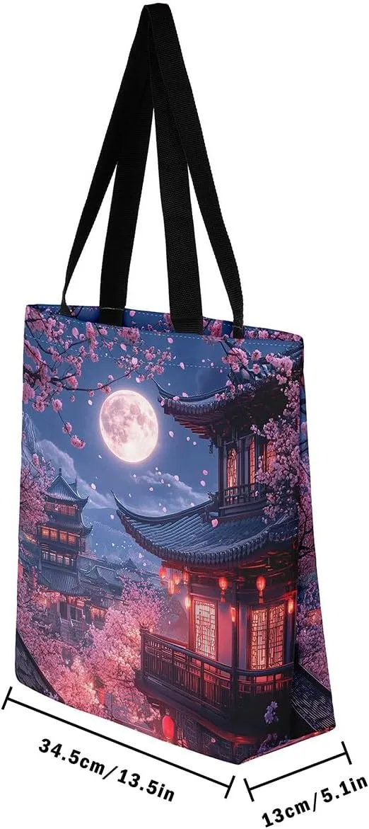 Natural Scenery Canvas Tote Bags for Women,Dreamy Landscape Theme Shoulder Handbags 19.7x15.7 Inch,Large Capacity