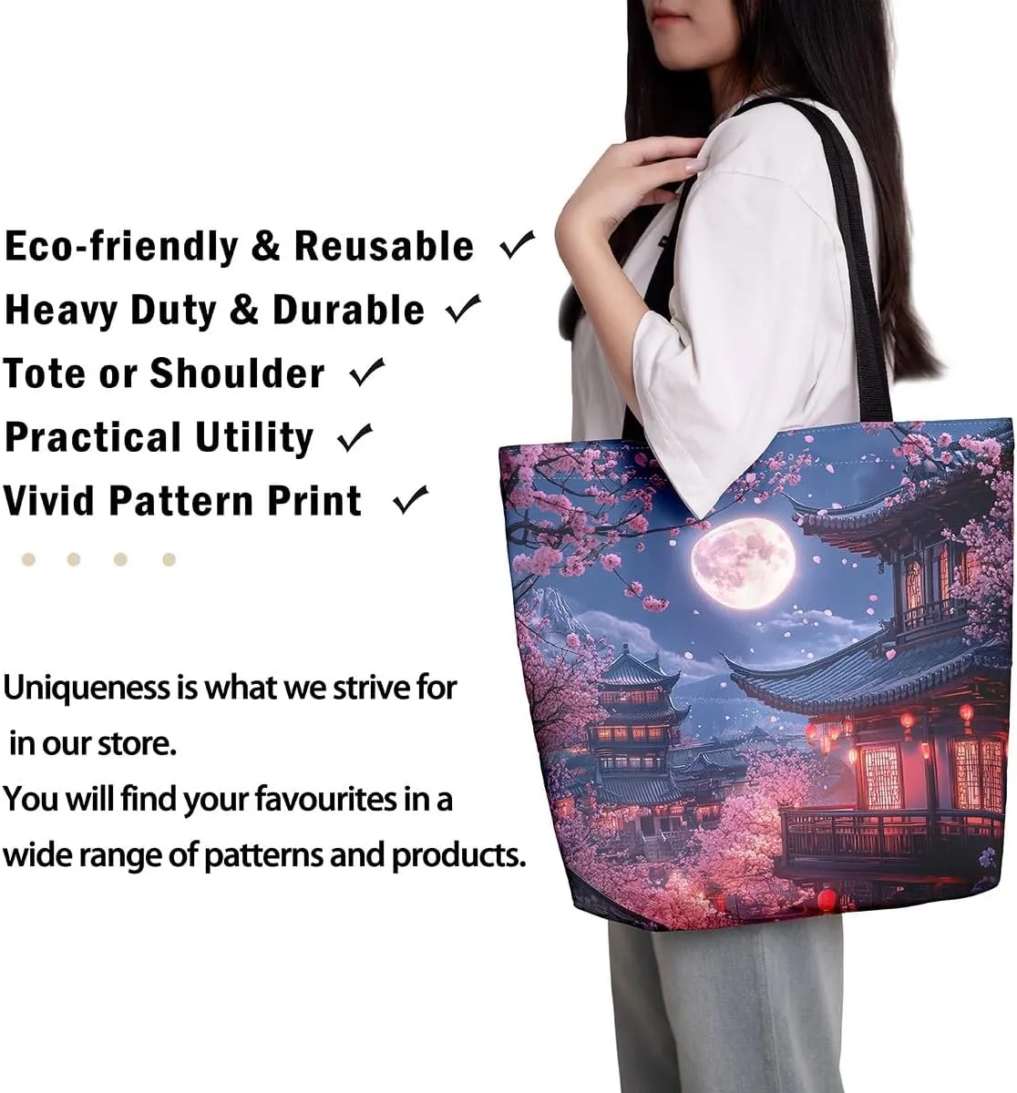 Natural Scenery Canvas Tote Bags for Women,Dreamy Landscape Theme Shoulder Handbags 19.7x15.7 Inch,Large Capacity