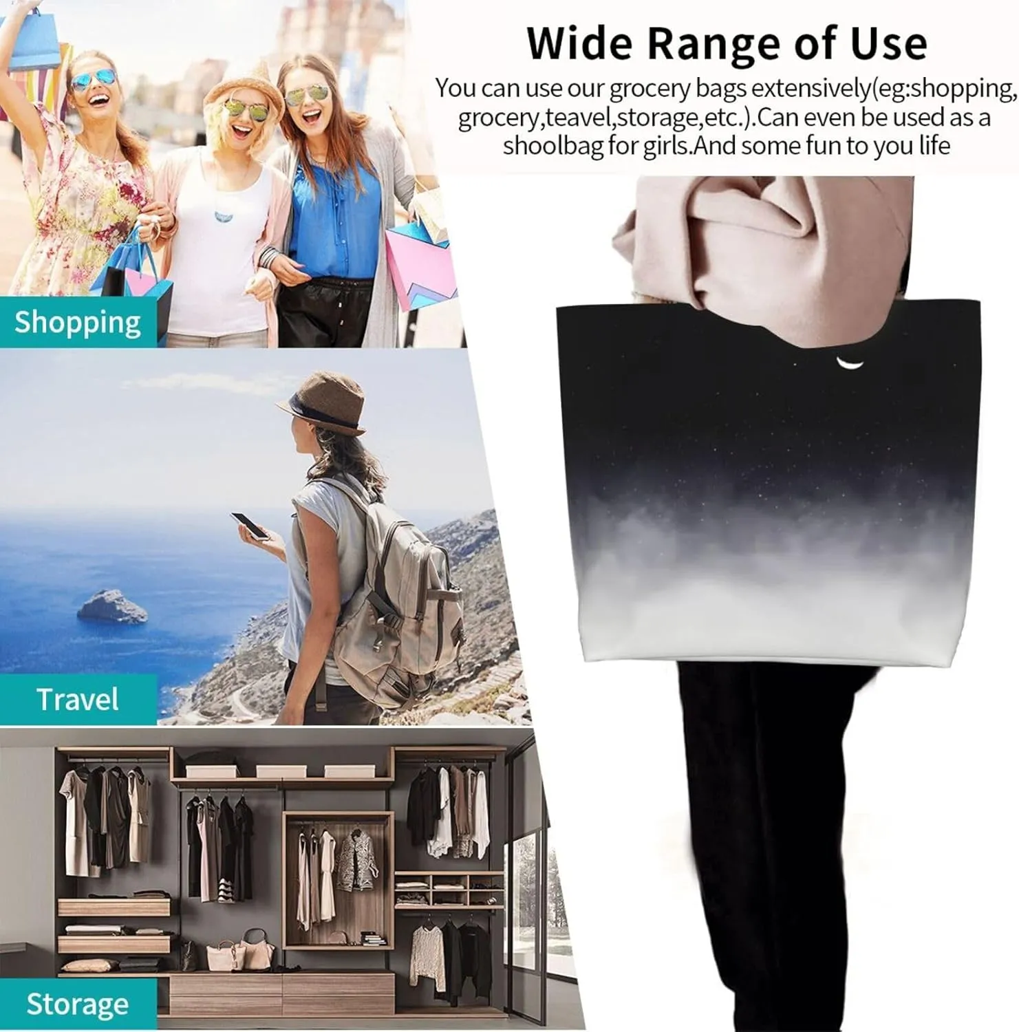 Navy Blue White Stripes horizontal Women's Tote Bag Large Capacity Single Shoulder Bags Handbag for Shopping Work
