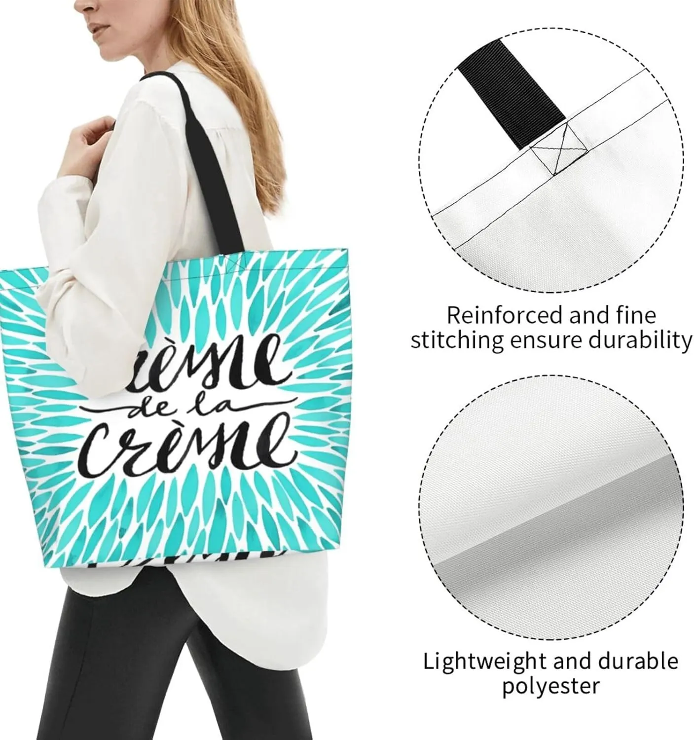Navy Blue White Stripes horizontal Women's Tote Bag Large Capacity Single Shoulder Bags Handbag for Shopping Work