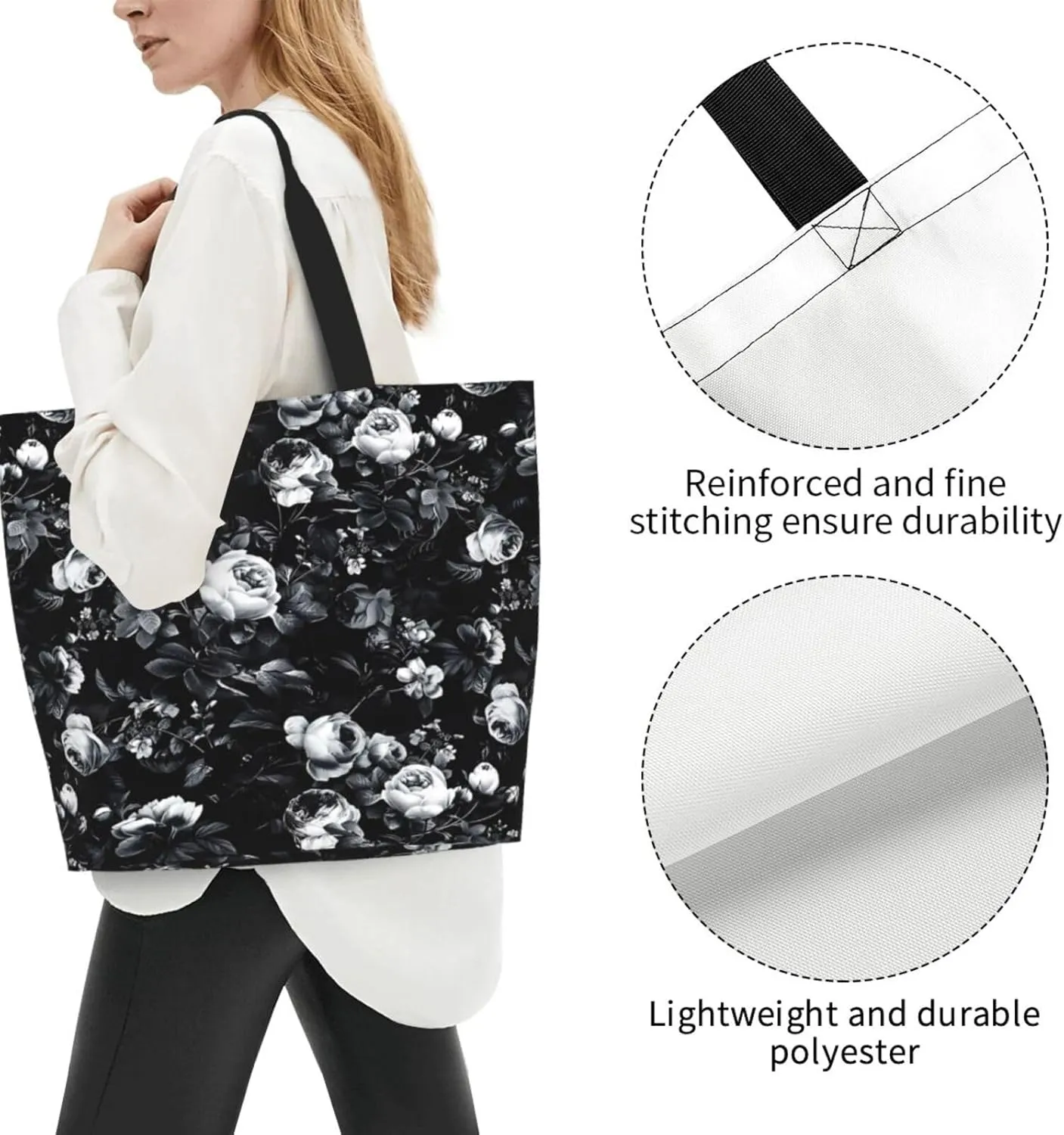 Navy Blue White Stripes horizontal Women's Tote Bag Large Capacity Single Shoulder Bags Handbag for Shopping Work