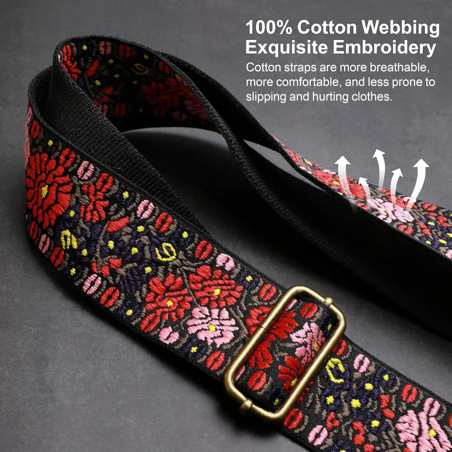 Nefelibata Purse Strap, 2" Crazy Horse Leather End Shoulder Strap Adjustable Replacement,Retro Jacquard Embroidery Multi-pattern Crossbody Bag Straps for Handbag,Crossbody Bags(Pink Embroidery)