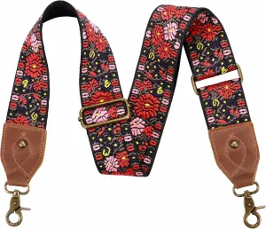 Nefelibata Purse Strap, 2" Crazy Horse Leather End Shoulder Strap Adjustable Replacement,Retro Jacquard Embroidery Multi-pattern Crossbody Bag Straps for Handbag,Crossbody Bags(Pink Embroidery)