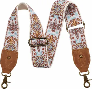Nefelibata Purse Strap, 2" Crazy Horse Leather End Shoulder Strap Adjustable Replacement,Retro Jacquard Embroidery Multi-pattern Crossbody Bag Straps for Handbag,Crossbody Bags(White woven)