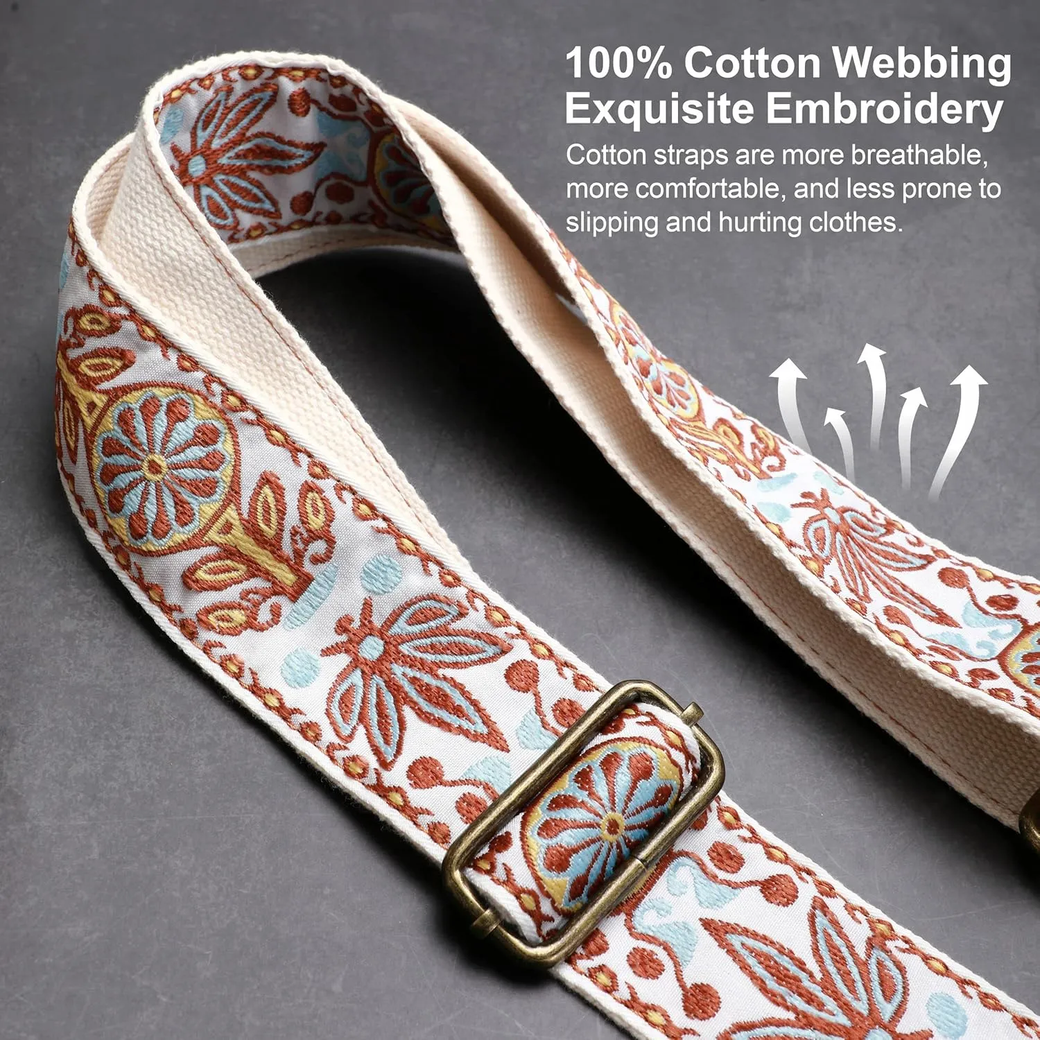 Nefelibata Purse Strap, 2" Crazy Horse Leather End Shoulder Strap Adjustable Replacement,Retro Jacquard Embroidery Multi-pattern Crossbody Bag Straps for Handbag,Crossbody Bags(White woven)