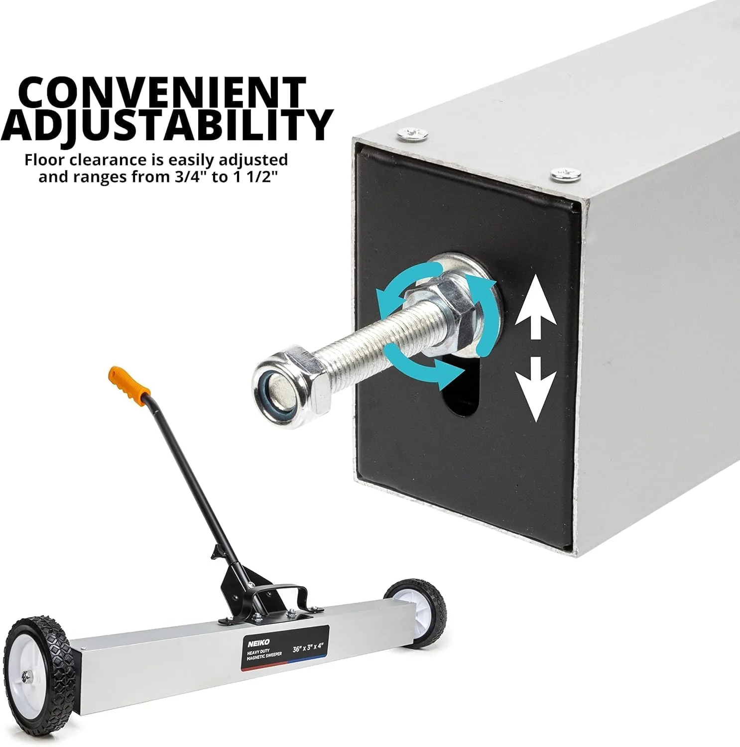 NEIKO 53418A 36-Inch Magnetic Pickup Sweeper with Wheels, Adjustable Handle, and Floor Magnet, Heavy-Duty Magnet to Pick Up Nails, 55-Pound Capacity