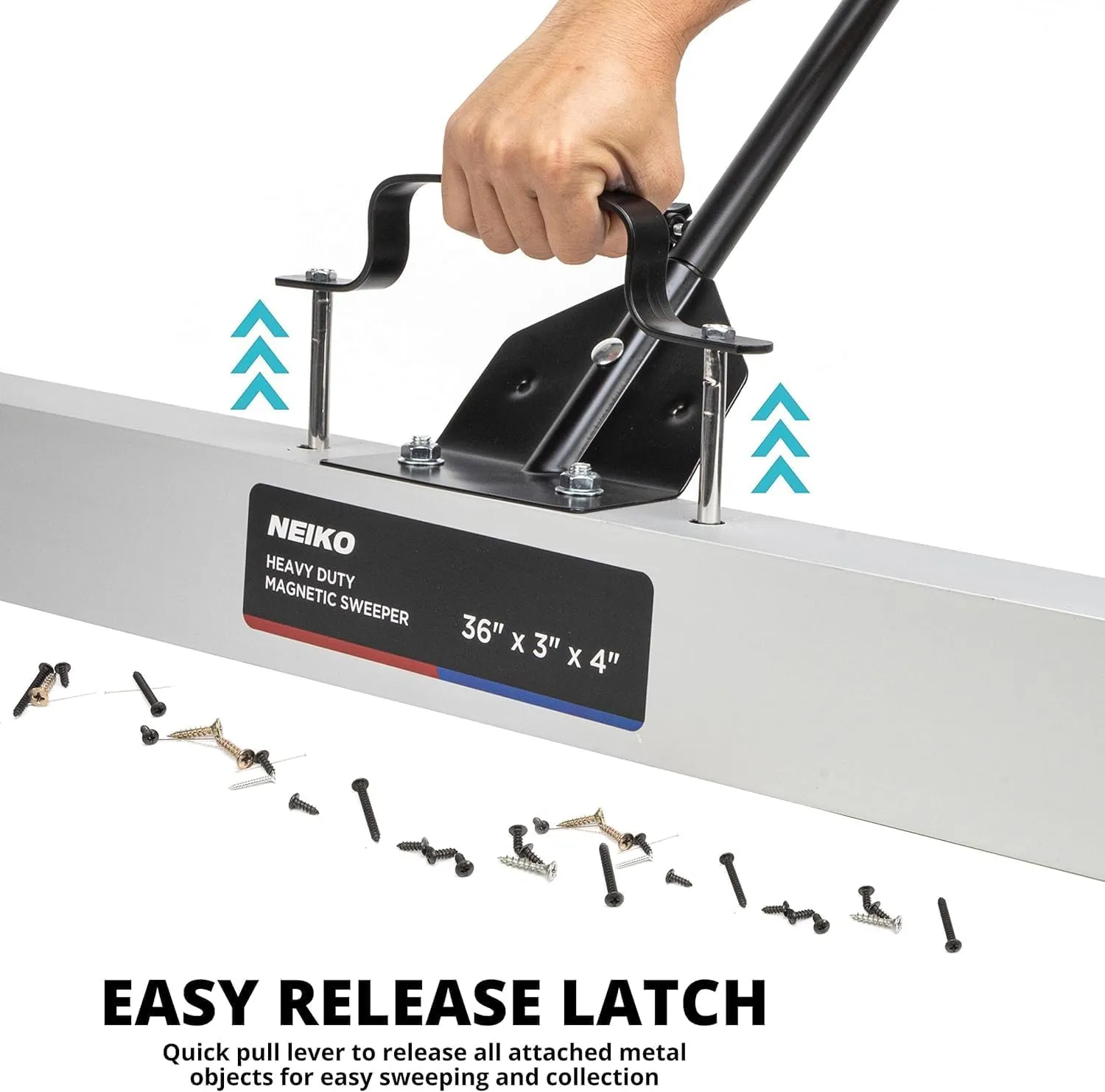 NEIKO 53418A 36-Inch Magnetic Pickup Sweeper with Wheels, Adjustable Handle, and Floor Magnet, Heavy-Duty Magnet to Pick Up Nails, 55-Pound Capacity