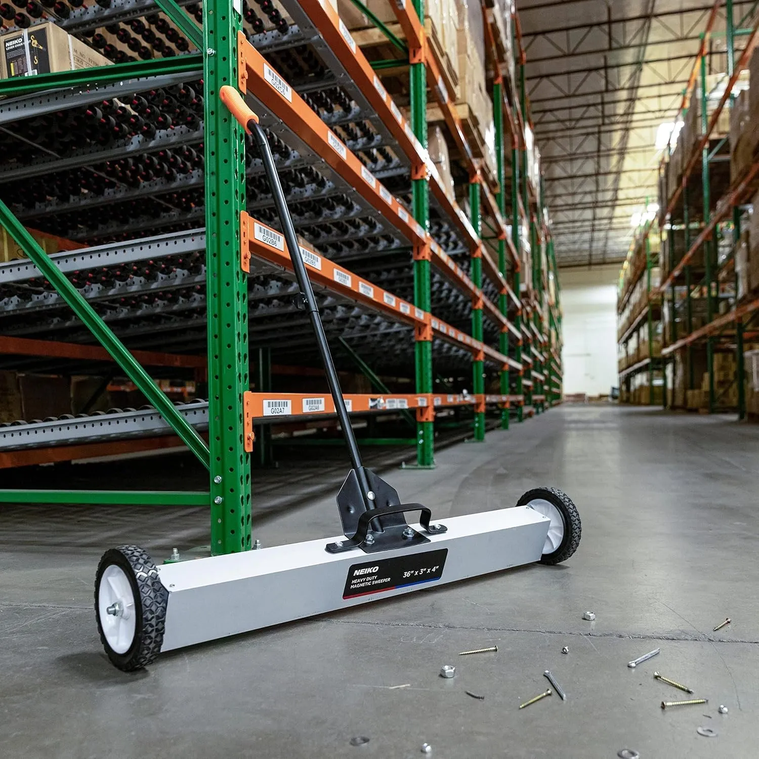 NEIKO 53418A 36-Inch Magnetic Pickup Sweeper with Wheels, Adjustable Handle, and Floor Magnet, Heavy-Duty Magnet to Pick Up Nails, 55-Pound Capacity