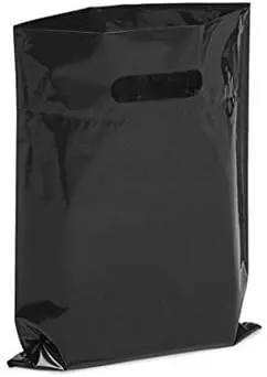 NEW - Extra Thick 1.5mil - 50 Glossy Merchandise Bags, Retail Shopping Bags, 9" X 12" with Die Cut Reinforced 3" Fold Over Handle, No Gusset (Black)