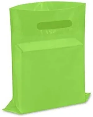 NEW - Extra Thick 1.5mil - 50 Glossy Merchandise Bags, Retail Shopping Bags, 9" X 12" with Die Cut Reinforced 3" Fold Over Handle, No Gusset (Lime Green)