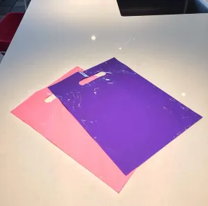 NEW - Extra Thick 1.5mil - 50 Glossy Merchandise Bags, Retail Shopping Bags, 9" X 12" with Die Cut Reinforced 3" Fold Over Handle, No Gusset (Purple)
