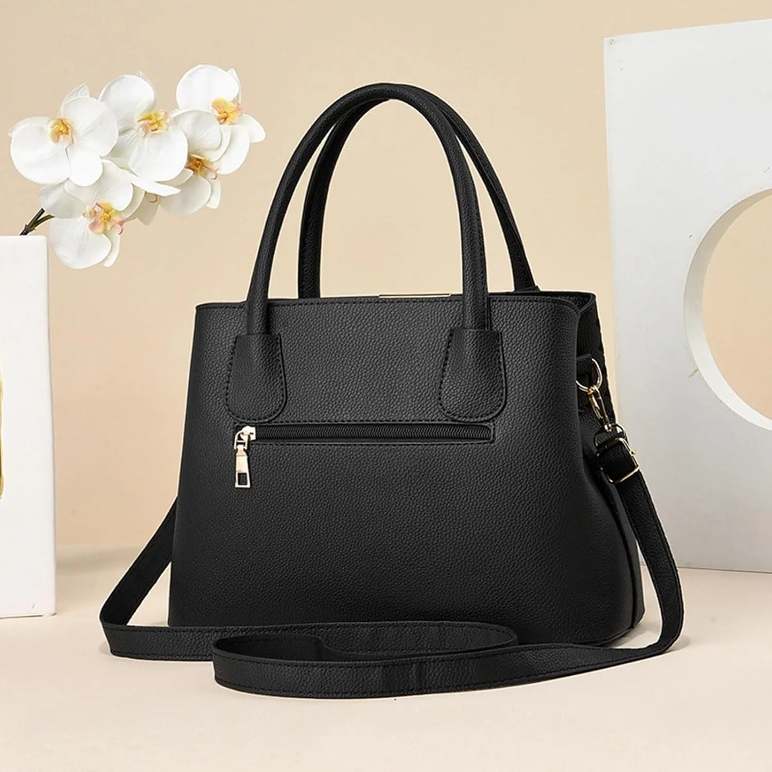 New Fashionable Casual Handbag Soft Leather Embroidery Bag Women Computer Bags for (Black, One Size)