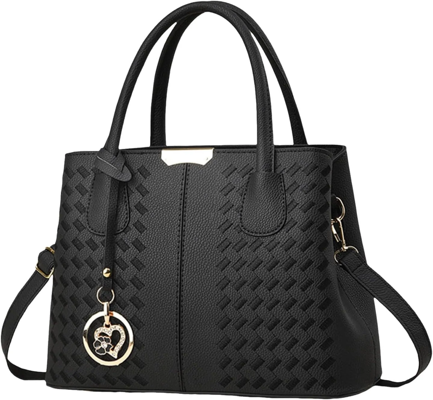 New Fashionable Casual Handbag Soft Leather Embroidery Bag Women Computer Bags for (Black, One Size)