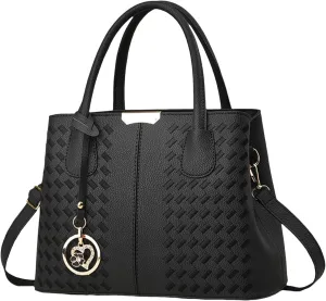 New Fashionable Casual Handbag Soft Leather Embroidery Bag Women Computer Bags for (Black, One Size)