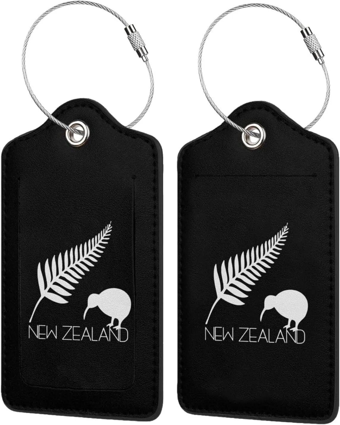 New Zealand Fern Leather Baggage Bag Luggage Tags with Stainless Steel Loop and Privacy Cover