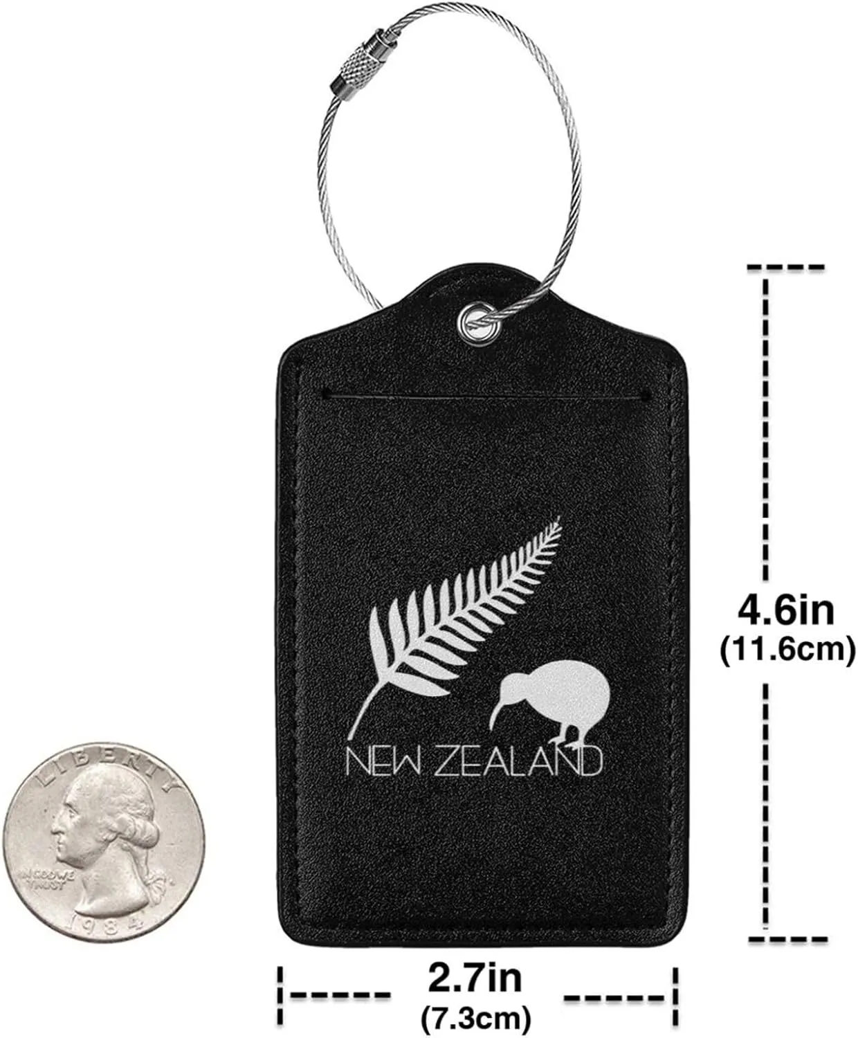 New Zealand Fern Leather Baggage Bag Luggage Tags with Stainless Steel Loop and Privacy Cover
