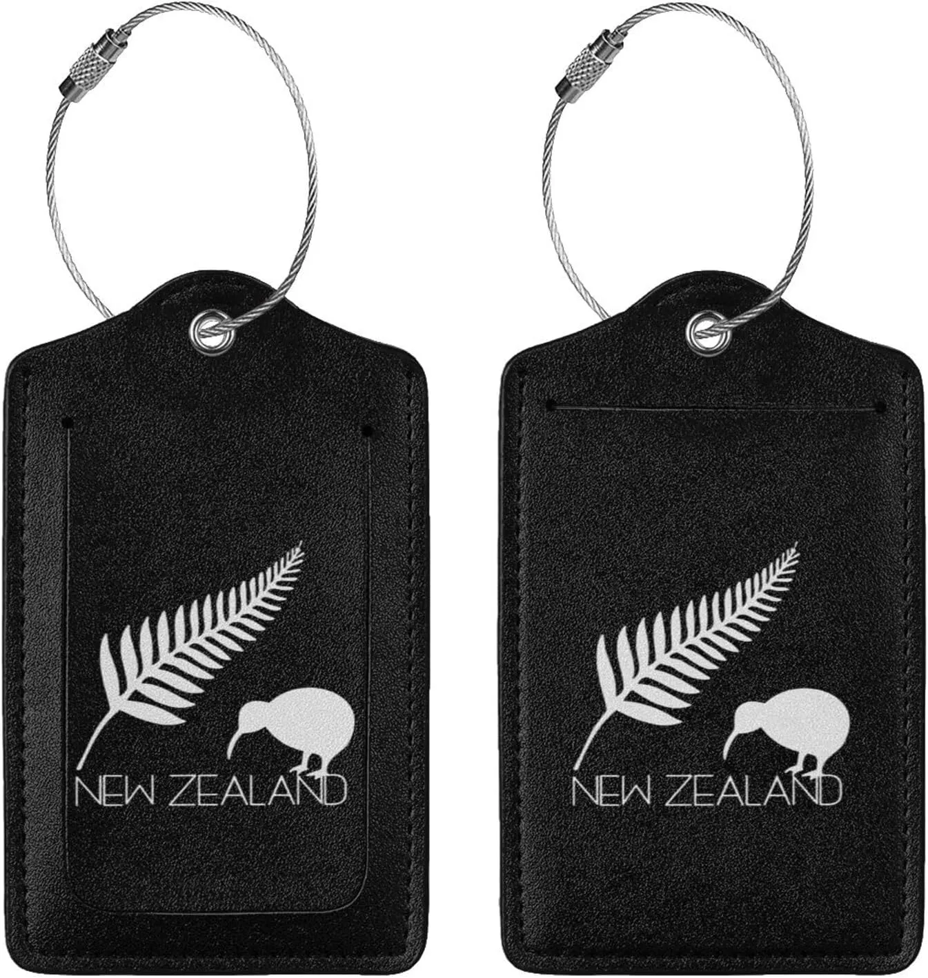 New Zealand Fern Leather Baggage Bag Luggage Tags with Stainless Steel Loop and Privacy Cover