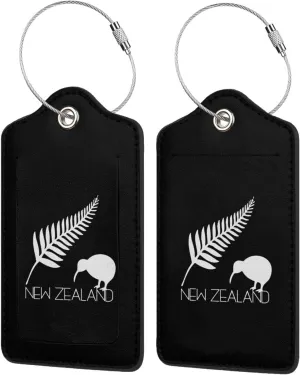 New Zealand Fern Leather Baggage Bag Luggage Tags with Stainless Steel Loop and Privacy Cover