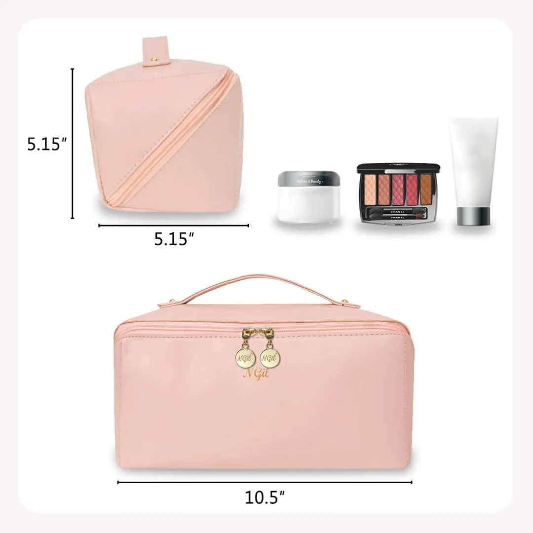 NGIL Travel Toiletry Bag, Makeup Bag, Cosmetic Bag, Portable Travel Makeup Bag, Large Capacity Cosmetic Organizer for Women, FREE COMPACT MIRROR INCLUDED (Pink, Large)