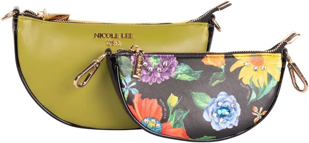 Nicole Lee Crossbody Women's Bag - Fashion Print Faux Leather 2 Piece Bag Shoulder Chain Strap Small Purse Set