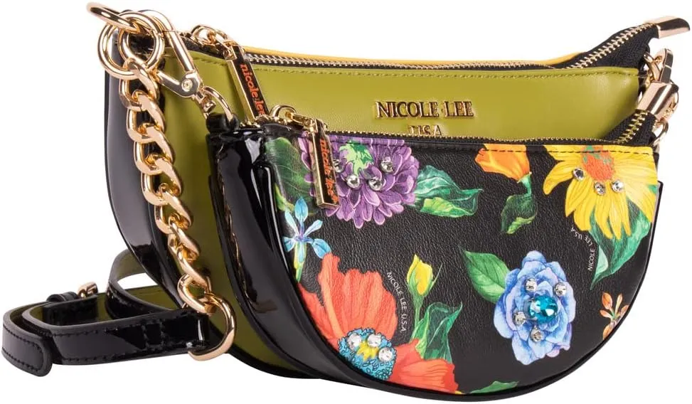 Nicole Lee Crossbody Women's Bag - Fashion Print Faux Leather 2 Piece Bag Shoulder Chain Strap Small Purse Set