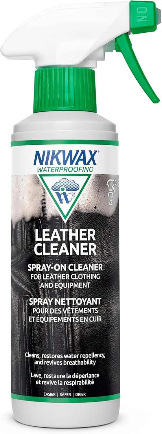 Nikwax Leather Cleaner Spray to Clean, Care, Protect and Revitalize Leather Car Interiors, Motorcycle Seats, Jackets, Leather Apparel, Furniture, Shoes, Bags, Purses, and Accessories