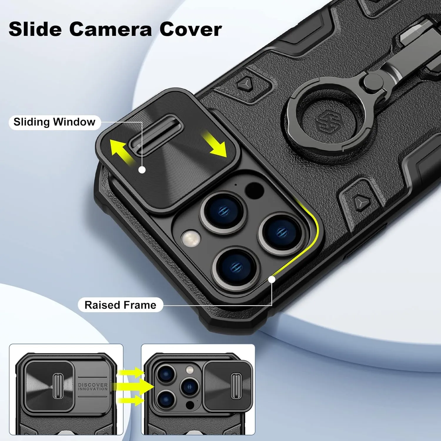 Nillkin Case for iPhone 14 Pro Case with Stand, Slide Camera Cover, Military Grade Shockproof Portective Case Compatible with MagSafe Wireless Charger&Magnetic Car Mount Holder,Black