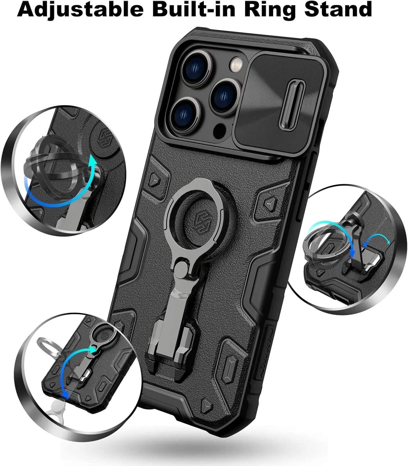 Nillkin Case for iPhone 14 Pro Case with Stand, Slide Camera Cover, Military Grade Shockproof Portective Case Compatible with MagSafe Wireless Charger&Magnetic Car Mount Holder,Black