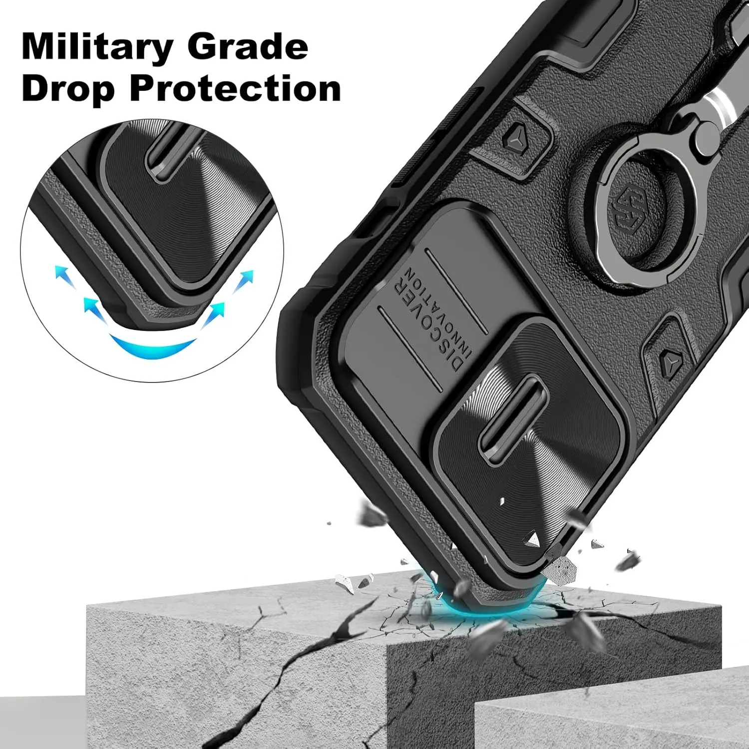 Nillkin Case for iPhone 14 Pro Case with Stand, Slide Camera Cover, Military Grade Shockproof Portective Case Compatible with MagSafe Wireless Charger&Magnetic Car Mount Holder,Black