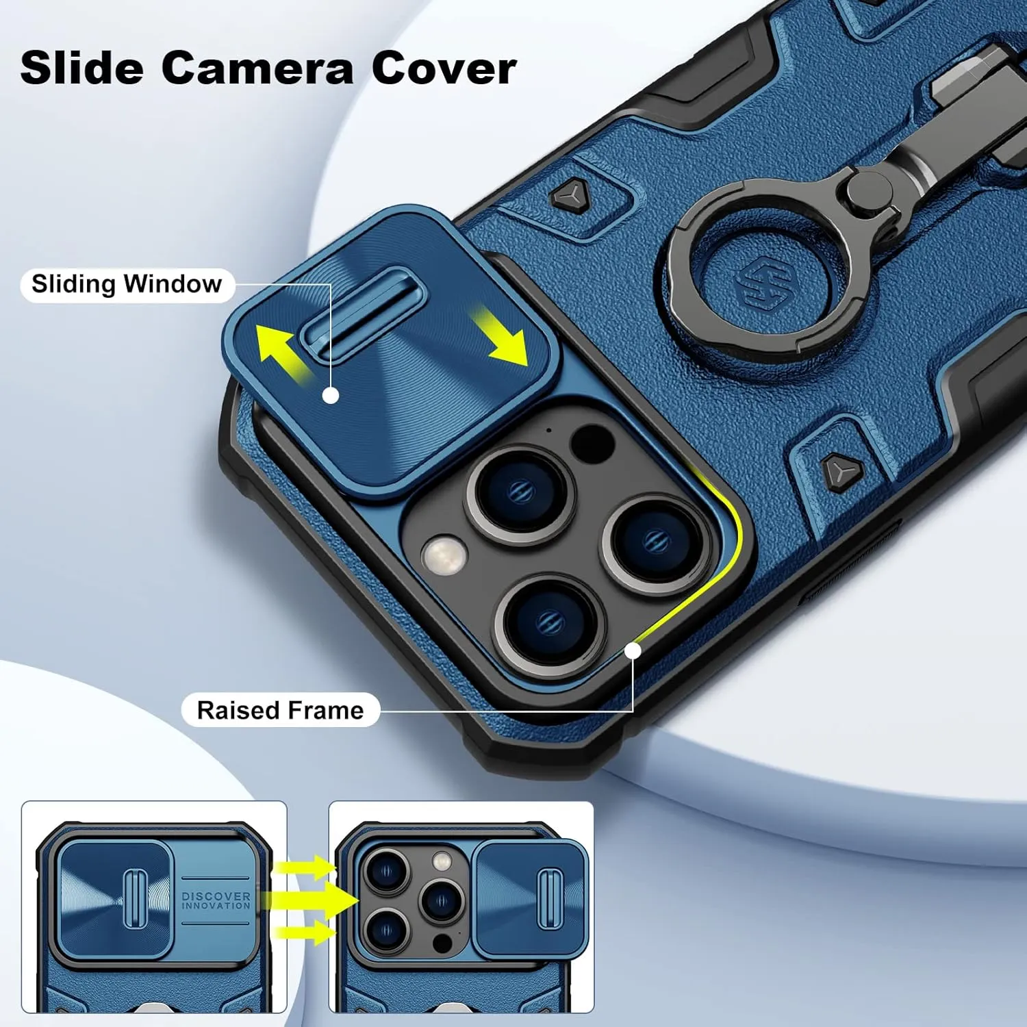 Nillkin Case for iPhone 14 Pro Case with Stand, Slide Camera Cover, Military Grade Shockproof Portective Case Compatible with MagSafe Wireless Charger&Magnetic Car Mount Holder,Blue