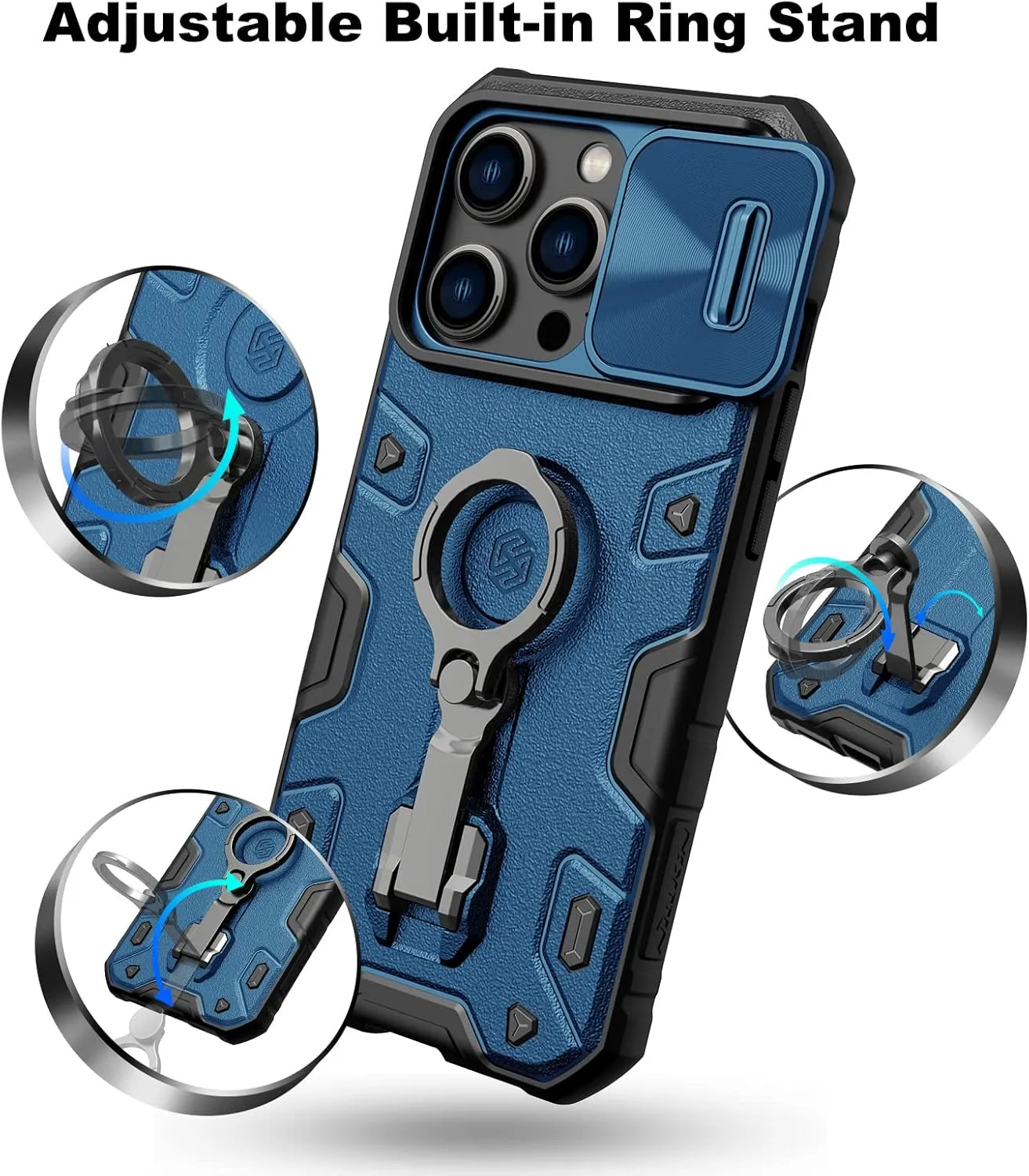 Nillkin Case for iPhone 14 Pro Case with Stand, Slide Camera Cover, Military Grade Shockproof Portective Case Compatible with MagSafe Wireless Charger&Magnetic Car Mount Holder,Blue