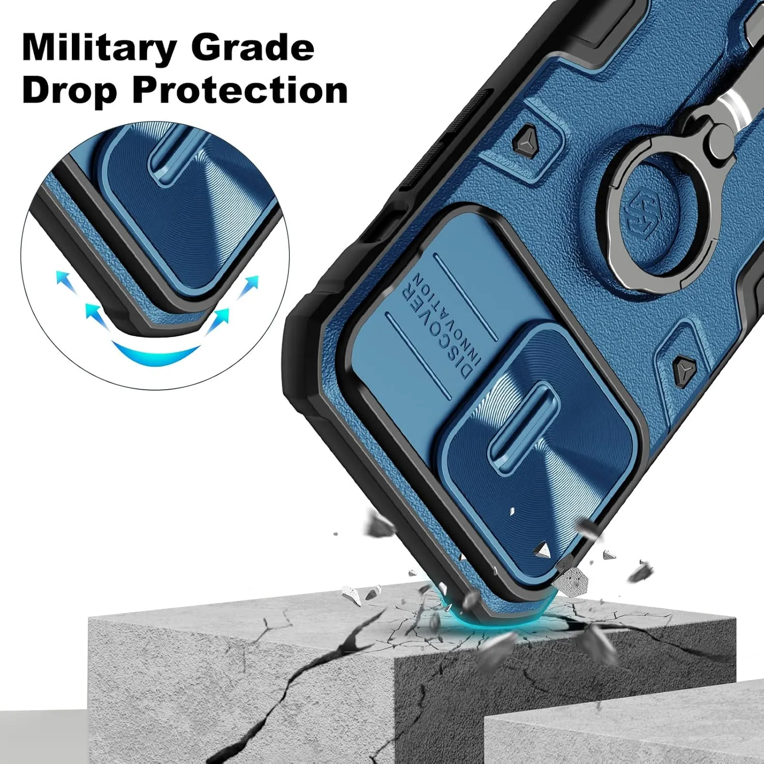 Nillkin Case for iPhone 14 Pro Case with Stand, Slide Camera Cover, Military Grade Shockproof Portective Case Compatible with MagSafe Wireless Charger&Magnetic Car Mount Holder,Blue