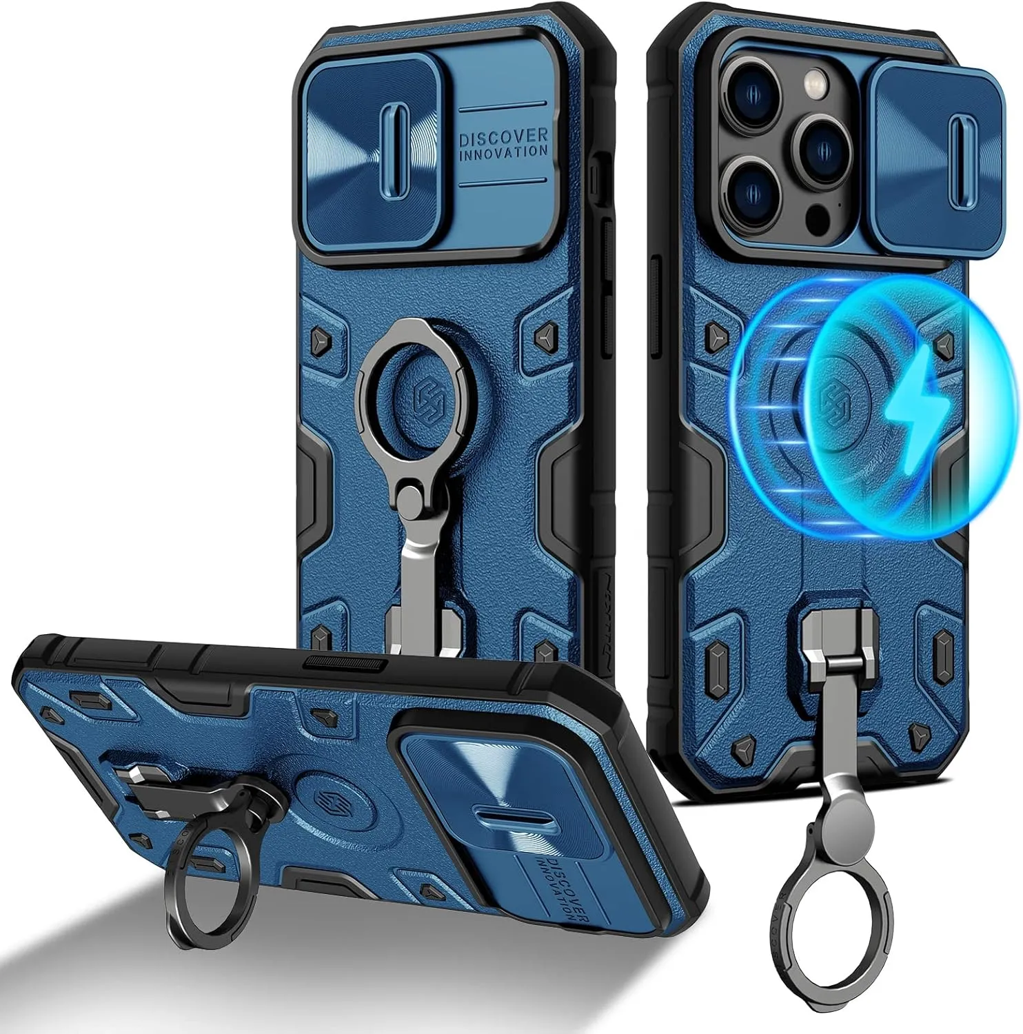 Nillkin Case for iPhone 14 Pro Case with Stand, Slide Camera Cover, Military Grade Shockproof Portective Case Compatible with MagSafe Wireless Charger&Magnetic Car Mount Holder,Blue