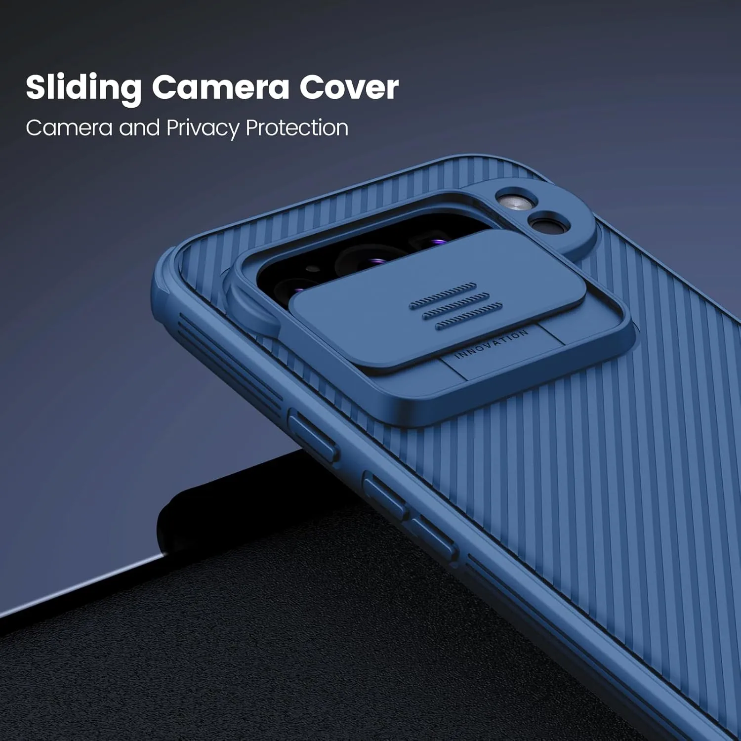 Nillkin for Google Pixel 9 Pro Case with Slide Camera Cover, Camera Lens Protector Privacy, Thin Slim Fit, Shockproof Protective, 0.9mm Raised Lens Bezel, TPU PC Dual Protection - Blue